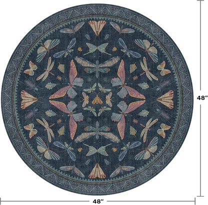 Vintage Dark Blue 4ft Round Area Rug, Washable Soft Circle Rug - Image 2