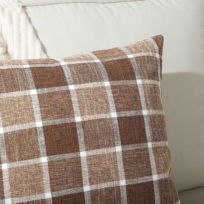 Stellhome Pack of 2 Fall Linen Buffalo Check Throw Pillow Covers, Farmhouse - Image 4