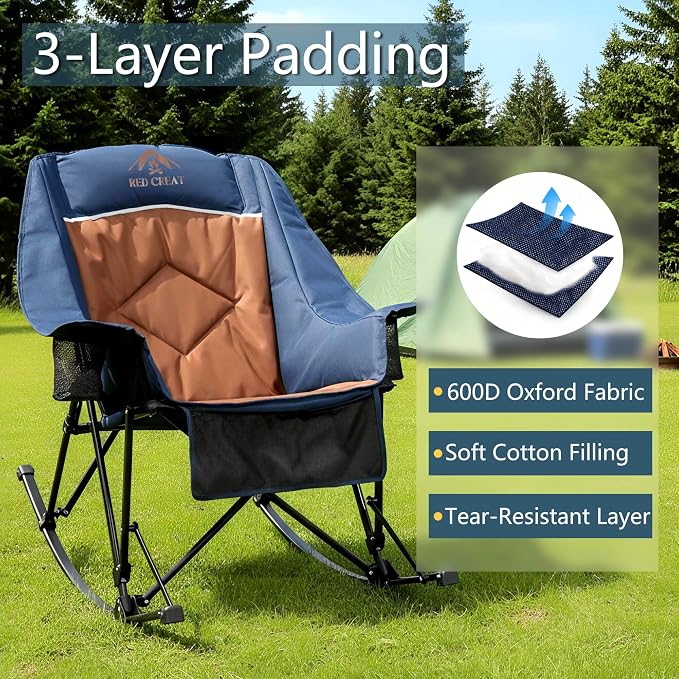400lbs Rocking Camping Chair, Oversized Heavy Duty XL Folding Rocker - Image 6