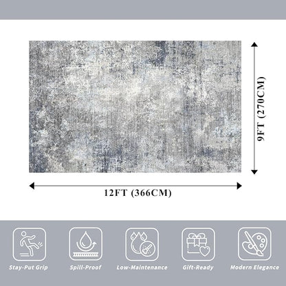 Washable Area Rug 9x12 Living Room – Neutral Modern Abstract Large Carpet - Image 2
