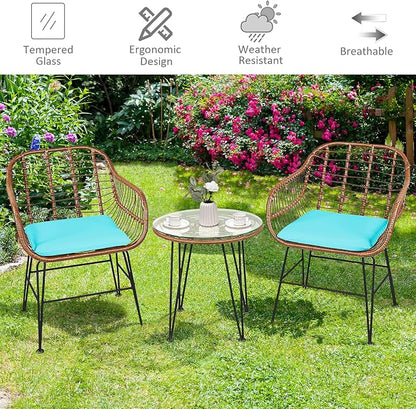 Tangkula 3 Pieces Patio Conversation Bistro Set, Outdoor Wicker Furniture - Image 9