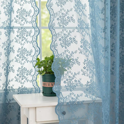 YJ YANJUN Vintage Lace Curtains 102 Inches Long-Victorian Floral Pattern Dusty - Image 4