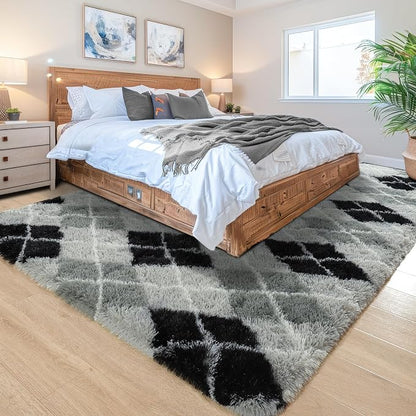 4x6 Black and Grey Fluffy Soft Area Rug Non-Slip - Image 3