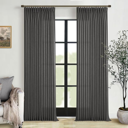 Dark Grey Pinch Pleat Linen Light Filtering Privacy Curtains 108 Inch Long | by Twodrapes