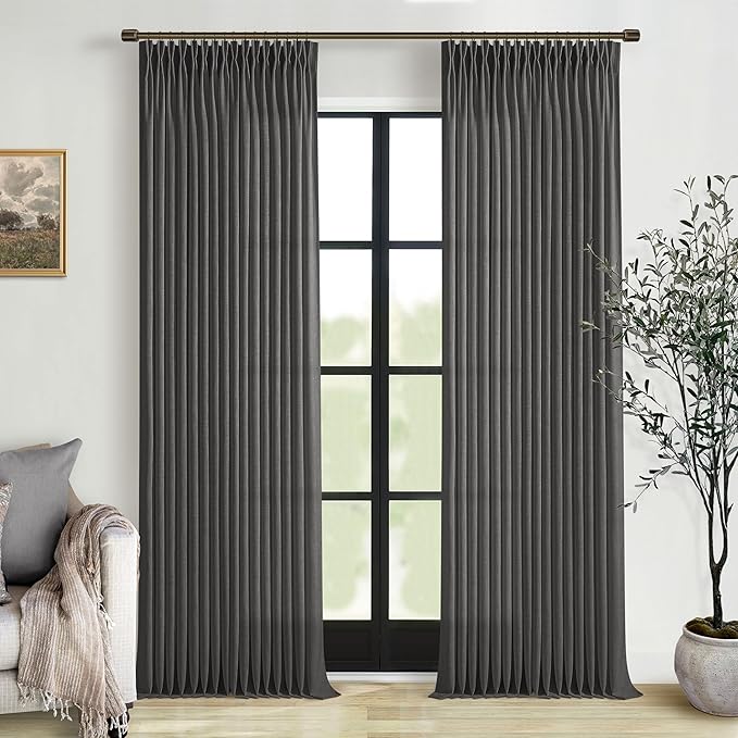 Grey Pinch Pleated Linen Light Filtering Sheer Curtains 86 Inches Length | Grey by Twodrapes