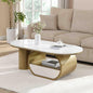 Modern Oval Coffee Table, 47.24" White Faux Marble Coffee Table by Henf