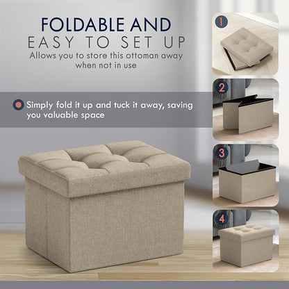 Ornavo Home Small Storage Ottoman Foldable Collapsible Rectangle Linen Ottoman - Image 5