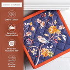 Maison d' Hermine Pot Holders Set 100% Cotton Heat Resistant Potholders 8" x 8" Hot Pads with Loop BBQ, Cooking, Baking, Grilling, Kitchen, Handling Hot Pans (Pack of 2, Kelim - Infinity)
