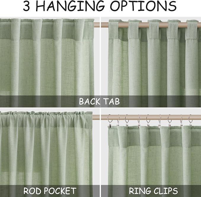 Mist Sage Linen Curtains 63 Inches Long 2 Panel Sets - Image 2