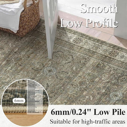 Schweek 2x3 Entryway Rugs Brown Grey Washable Vintage Area Rug Non Slip Mat | - Image 4