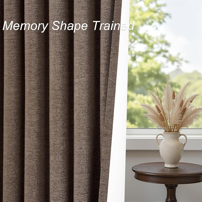 Topfinel 96 Inch Blackout Linen Curtains 2 Panel Set - Image 7