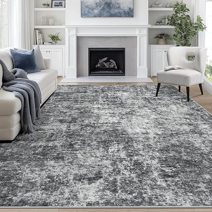9x12 Area Rugs for Living Room Washable Bedroom Dining Room Black Grey | Modern by Aelenmu