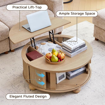 Fluted Round Lift Top Coffee Table - Image 9