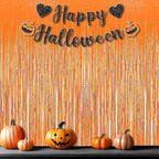 Foil Fringe Curtains Halloweens Decorations - Orange Tinsel Photo Backdrop Party Streamers for St Patricks Day, Easter, Birthdays, Fall, Pumpkin Theme, Thanksgiving, Basketball Party Decorations
