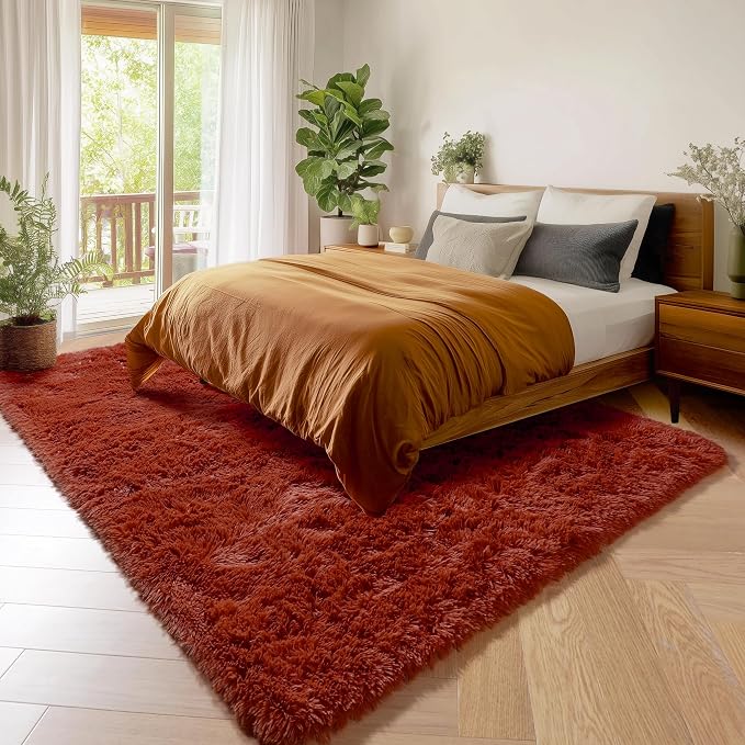 Amdrebio Terracotta Rustic Furry Big Area Rug 6x9 - Image 3