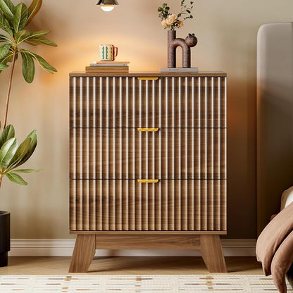 BORNOON Fluted 3 Drawer Dresser, 30.3" Tall Compact Modern Boho Chest of Drawers - Image 6