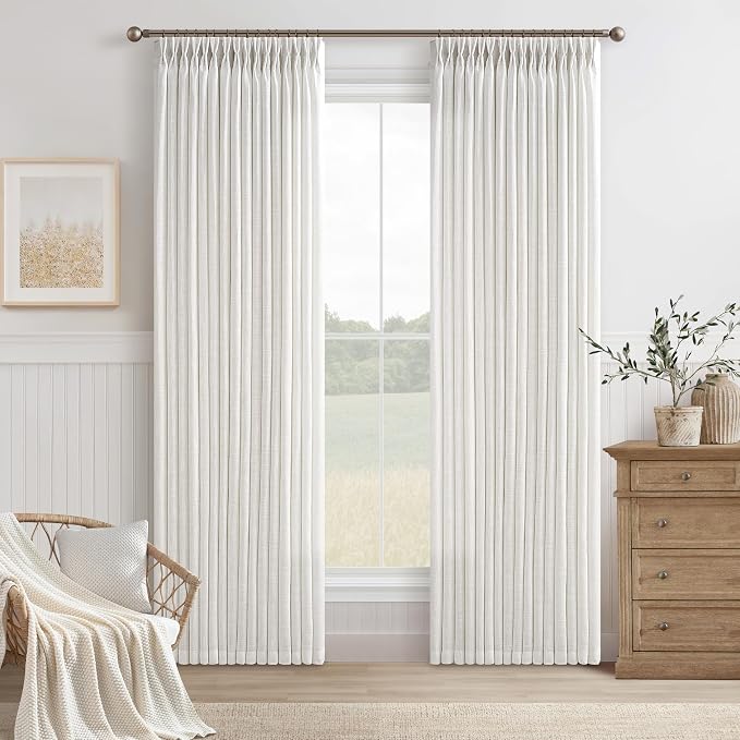 120 Inch Length Semi Sheer Thick Linen Pleat Curtains Ivory Beige White 50W | by Twodrapes