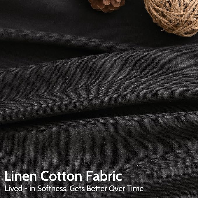 Vintage Black Linen Curtains 84 Inch Length 2 Panels Set - Image 4