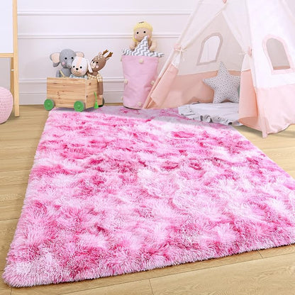 4x6 Tie-Dyed Pink Fluffy Soft Area Rug Non-Slip - Image 7