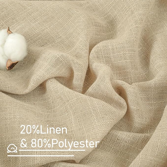 Semi Sheer Linen Curtains 48 Inch Length 2 Panels, 34 x 48 Inch | Light - Image 2
