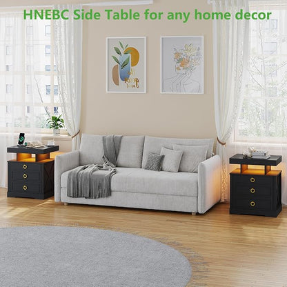 HNEBC Night Stand Set 2 with Gun Drawers, Farmhouse Nightstand with Charging - Image 8