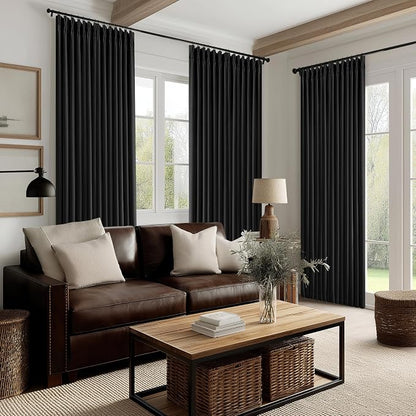Black 96 Inch Pinch Pleated 100% Blackout Curtains - Image 7