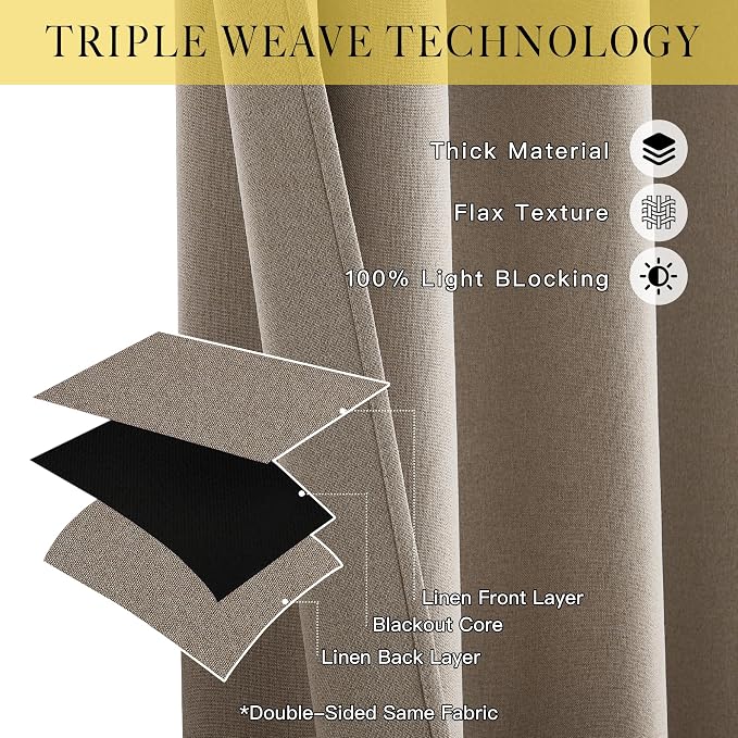 NICETOWN Vintage Faux Linen Weave Flax Thermal Curtains - Image 2