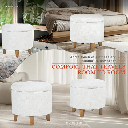 Homepop Home Decor | Upholstered Round Tufted Foot Rest Ottoman | Ottoman - Image 4