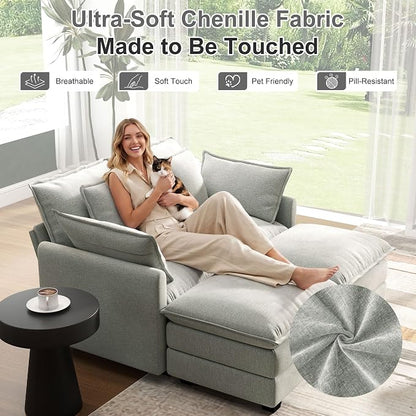 58" Cloud Couch Loveseat, Deep Seat Modular Sectional Sofa - Image 3