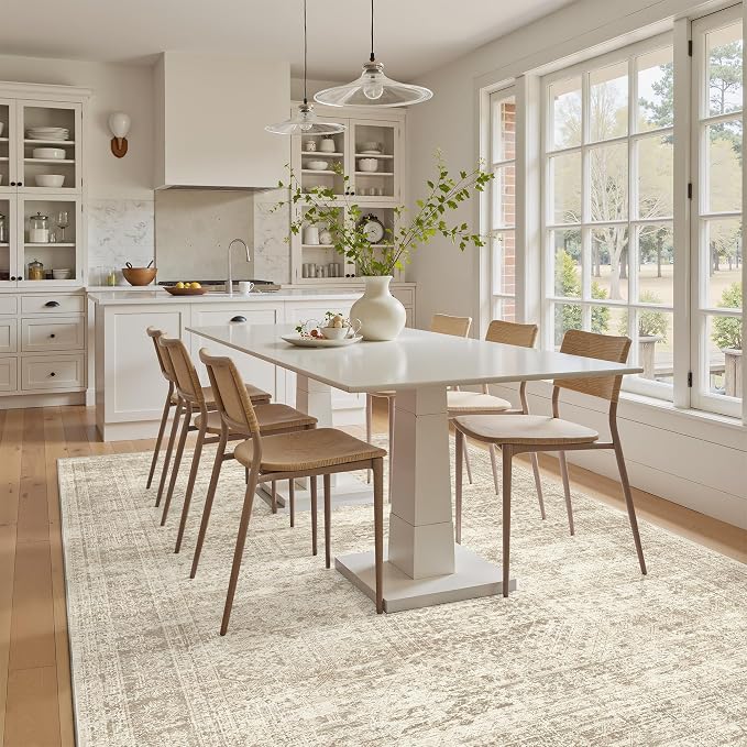 Soalmost 7x9 Area Rug for Living Room Washable Rugs Non-Slip Beige | Low-Pile - Image 7
