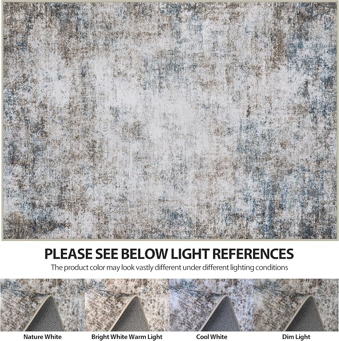 5x7 Area Rugs for Living Room Washable Bedroom Dining Room Brown Blue | Modern - Image 7