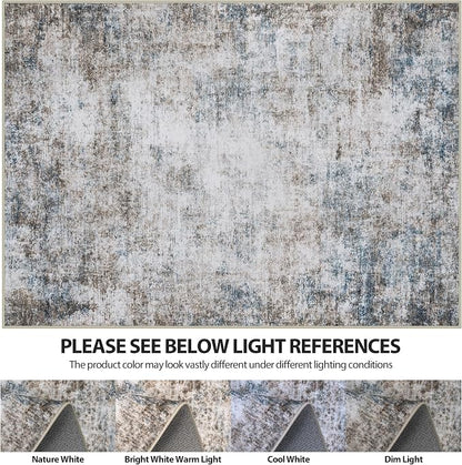 6x9 Area Rugs for Living Room Washable Bedroom Dining Room Brown Blue | Modern - Image 7