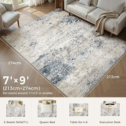 DMOYEST Area Rug Living Room Rugs 7x9 Washable Abstract Beige Blue Carpet | - Image 3