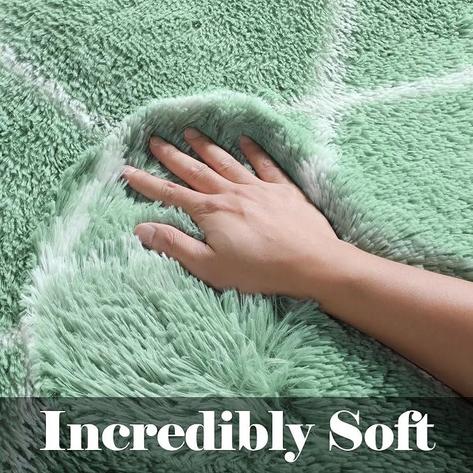 Area Rugs for Bedroom Living Room, 4x6 Fluffy Sage Green and White Rug | Modern - Image 2