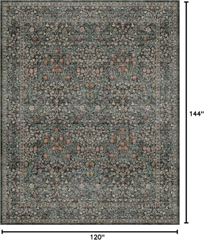 Washable Dark Green 10x12 Rug for Living Room - Image 2