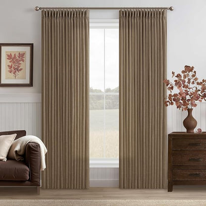84 Inch Brown Dutch Cocoa Pleated Linen Light Filtering Curtains 2 Panels | by Twodrapes