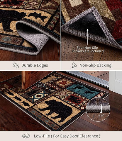 Washable Entryway Rug, 2x3 Rustic Cabin Area Rug, Non-Slip Indoor Door Mat - Image 4