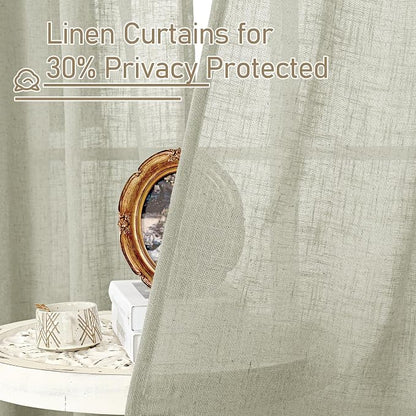 Sage Grey Semi Sheer Linen Curtains 45 Inches Long 2 Panels | Light Filtering - Image 5