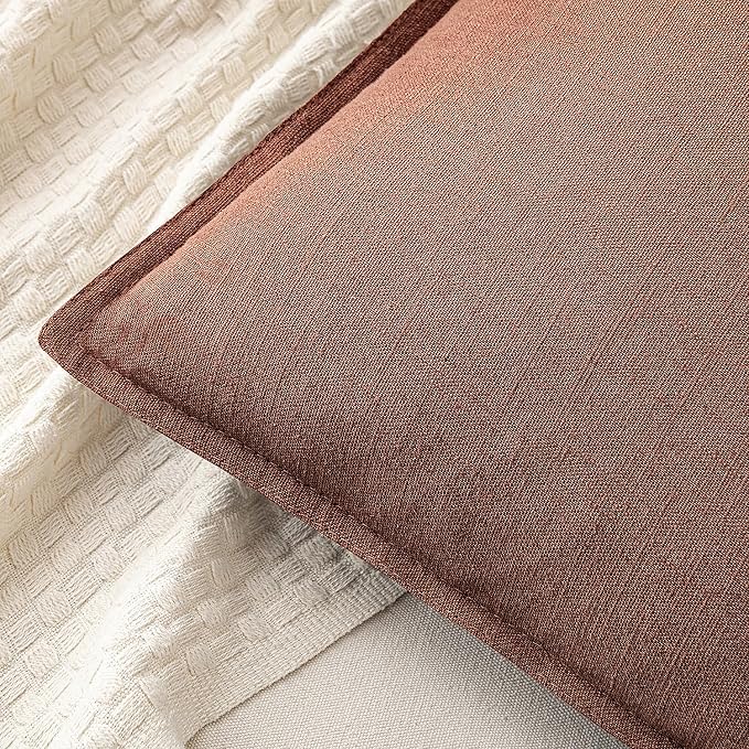 MIULEE Decorative Linen Pillow Covers 18x18 Inch Rust Red | Boho Farmhouse​ - Image 2