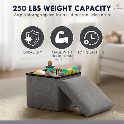 Ornavo Home Small Storage Ottoman Foldable Collapsible Cube Square Linen - Image 7
