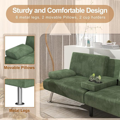 Shahoo Modern Upholstered Convertible Folding Futon Sofa Bed - Image 5