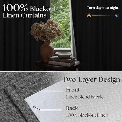 Dark Grey Pleated Thick Linen Blackout Curtains 86 Inches Long - Image 2