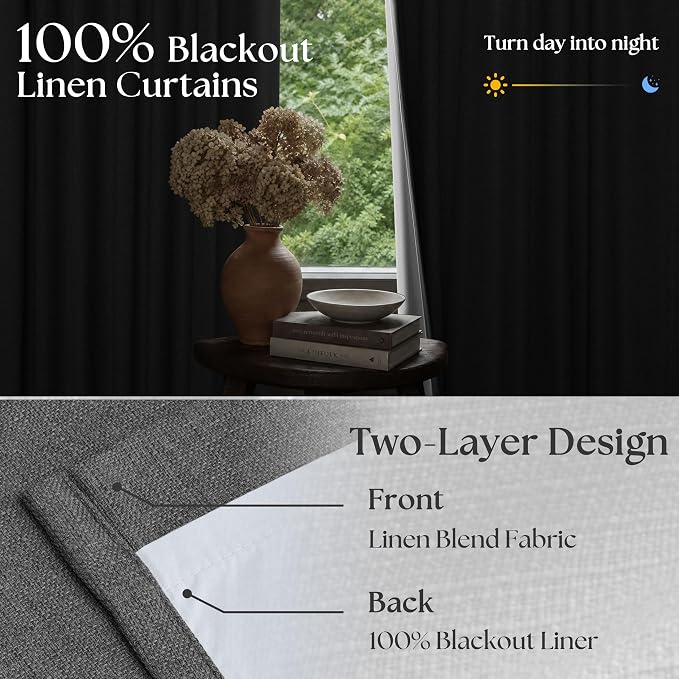 Dark Grey Pleated Thick Linen Blackout Curtains 90 Inches Long - Image 2