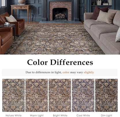 3x10 Brown Blue Vintage Floral Washable Runner Rug - Image 9