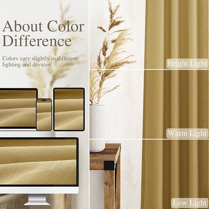 Gold Linen Curtains 84 Inch Length 2 Panels Set - Image 3