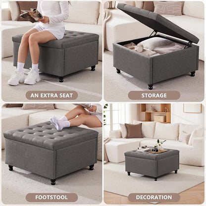 Weture 30 Inch Large Square Storage Ottoman Coffee Table, Oversized Square - Image 4