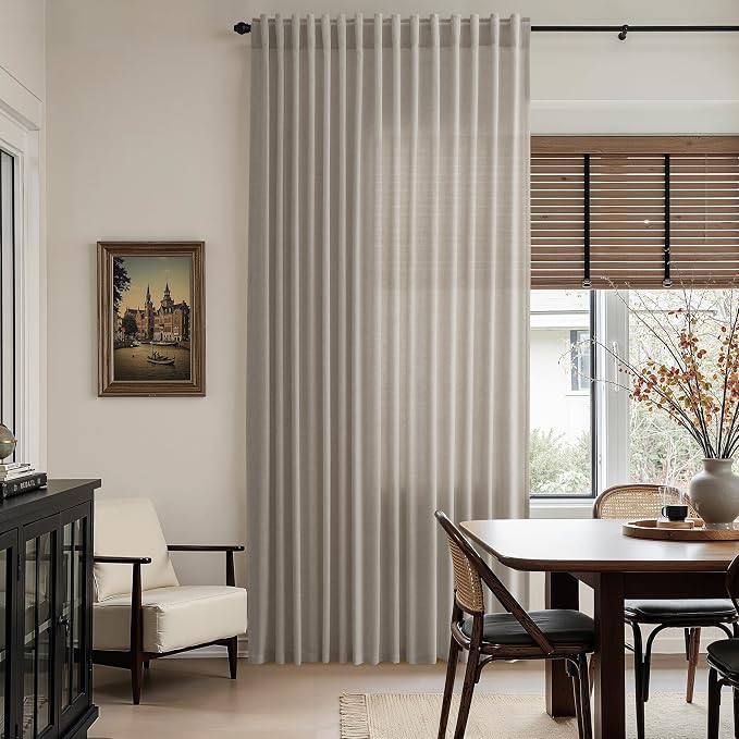 Grey Beige Curtains for Living Room 120 Inches Long Linen Light Filtering Semi - Image 6