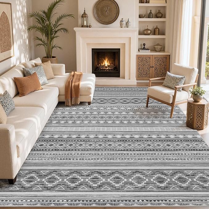 cotiled Boho 7x9 Area Rug for Living Room: Large Moroccan Washable Rug | Stain - Image 8