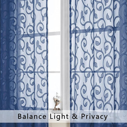 Furman Blue Sheer Curtains 54 Inch Length 2 Panels Set - Image 3