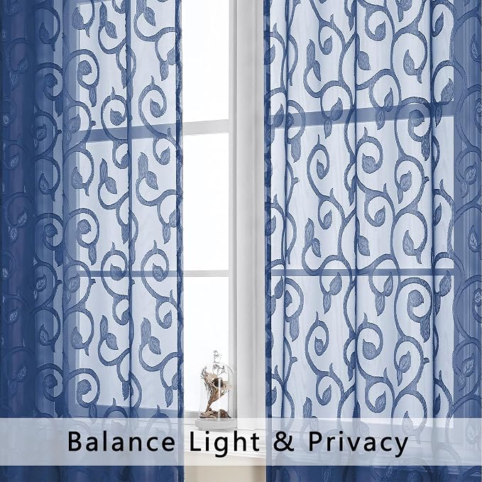 Furman Blue Sheer Curtains 45 Inch Length 2 Panels Set - Image 3